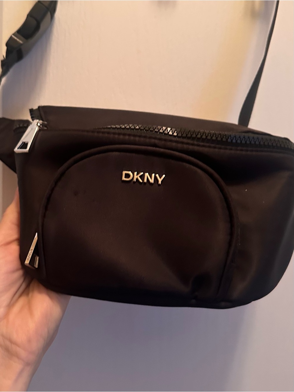 DKNY Black Nylon Belt Bag with silver Logo Hardware